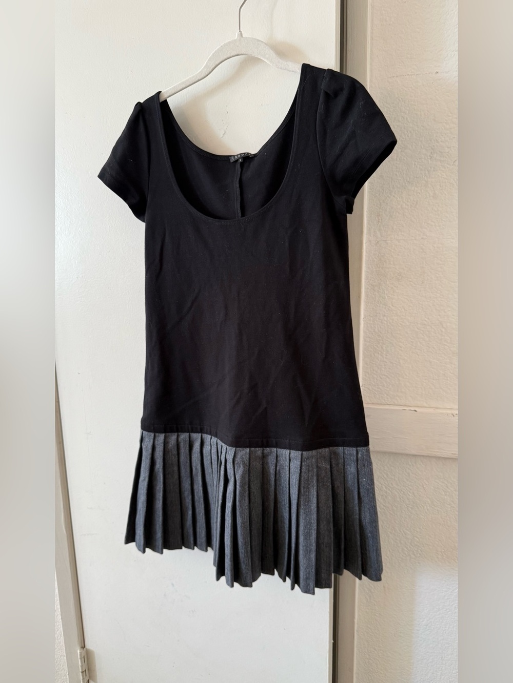 Theory Black dress with Gray Pleated Hem small LBD